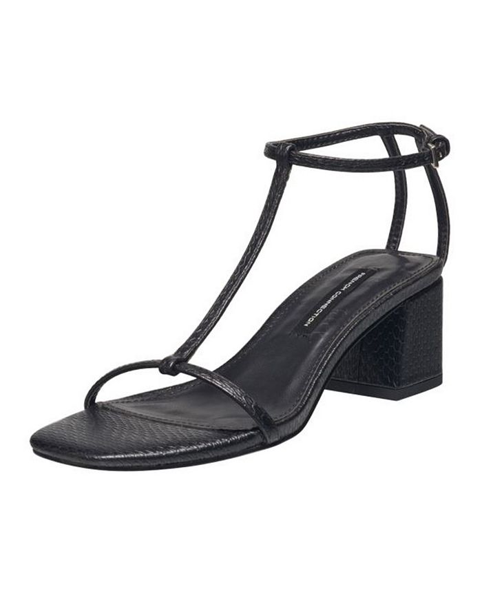 French Connection Women's 81 Textured Buckle Block Heel Dress Sandals