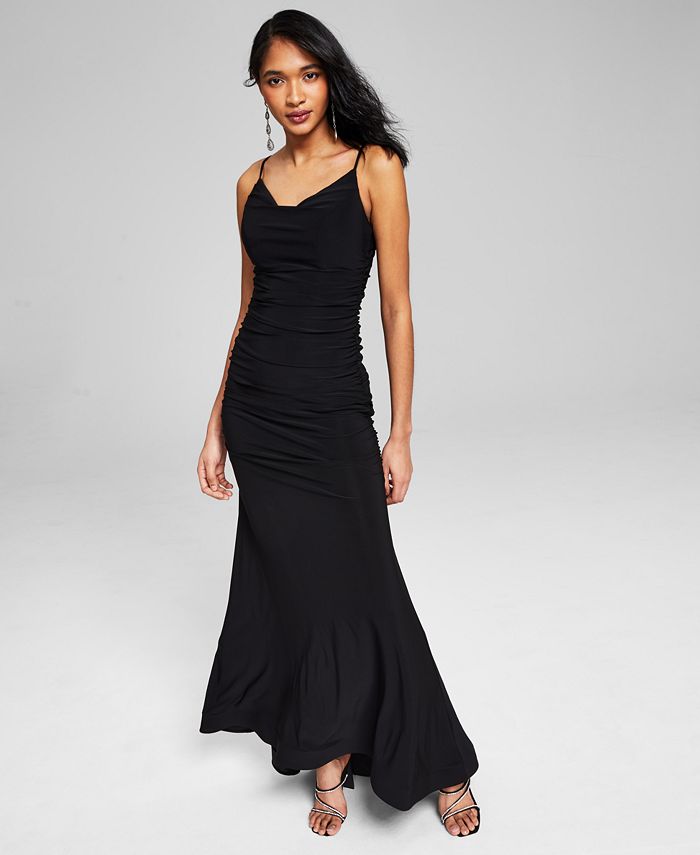 B Darlin Juniors' Ruched Cowlneck Gown, Created for Macy's - Macy's