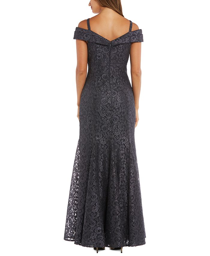 R & M Richards Women's Off The Shoulder Lace Gown Black Size 12