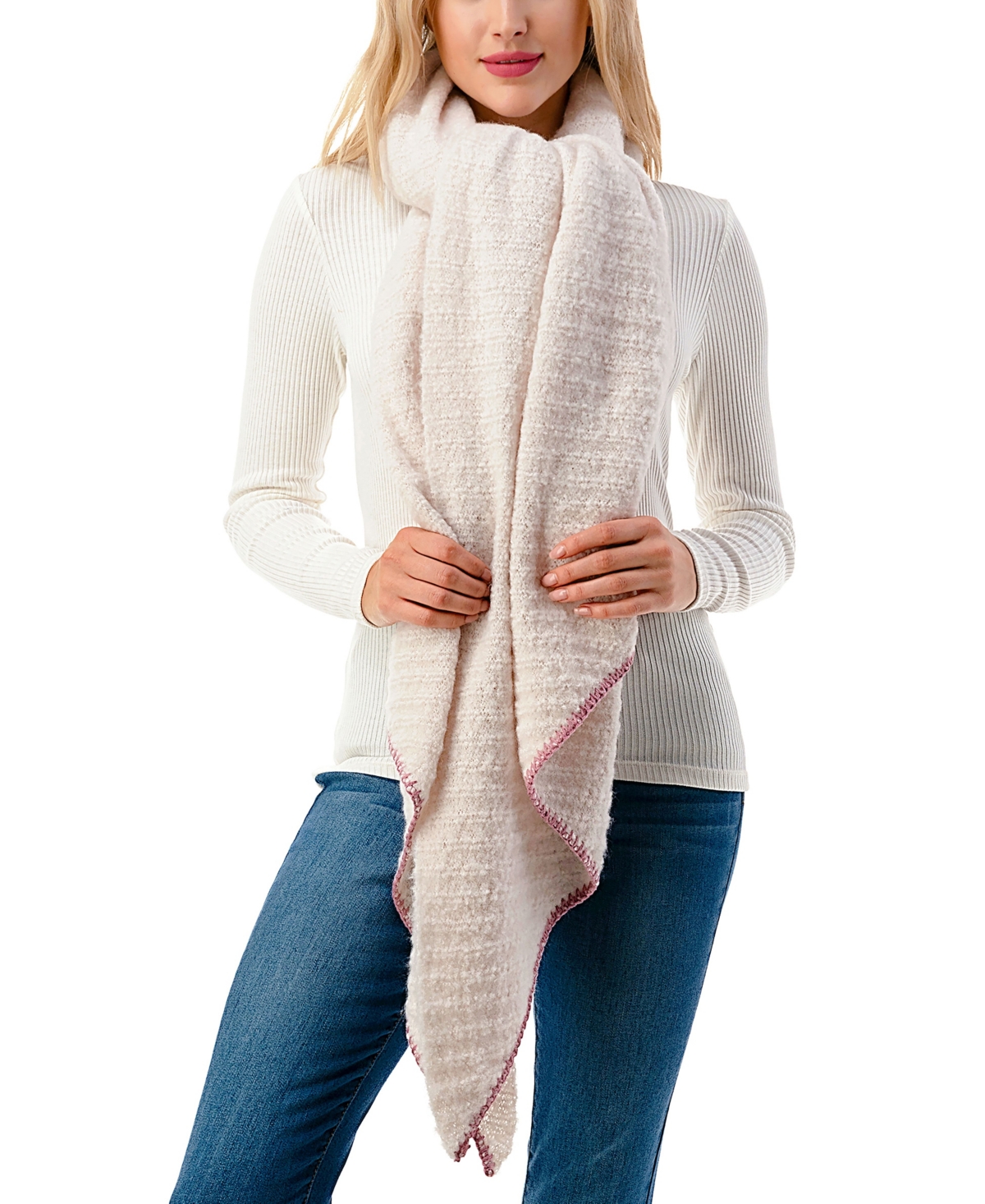 Marcus Adler Women's Ultra Soft Plush Ribbed Scarf In Blush