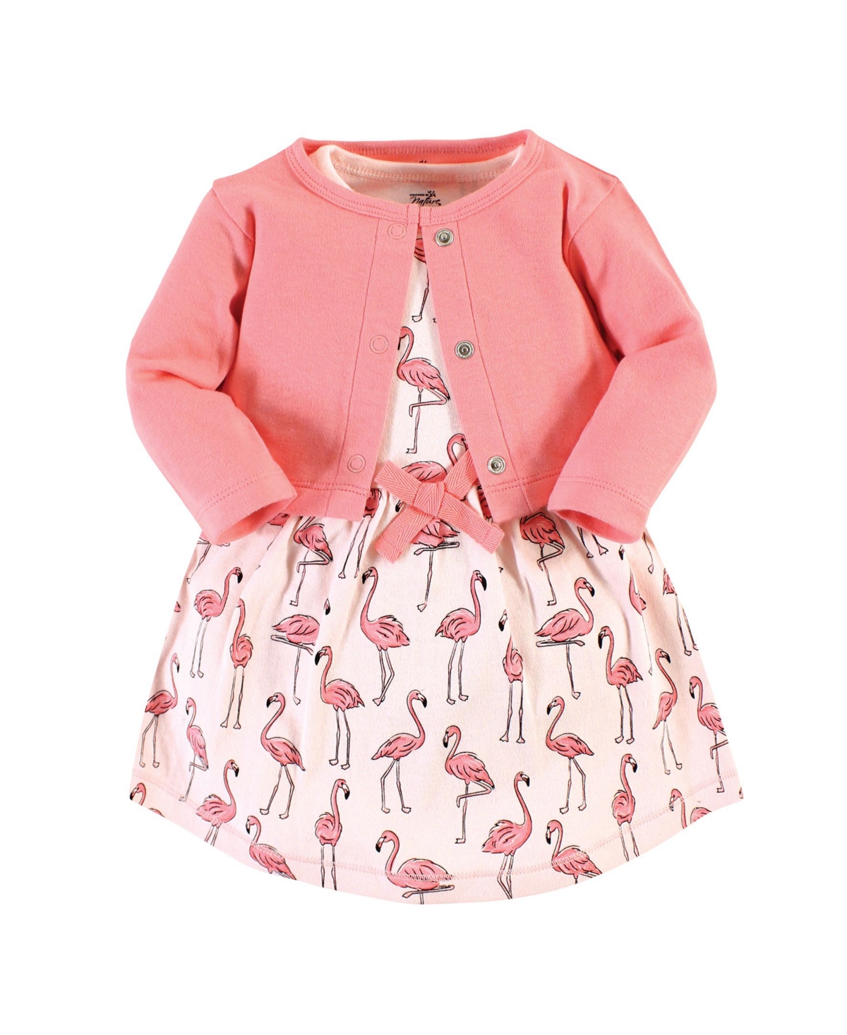 Touched by Nature Toddler Girls Organic Cotton Dress and Cardigan,- Pink flamingo