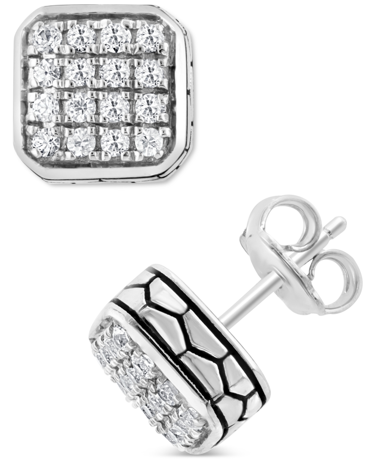 Effy Men's White Sapphire Square Cluster Stud Earrings (5/8 ct. t.w.) in Sterling Silver - Sterling Silver