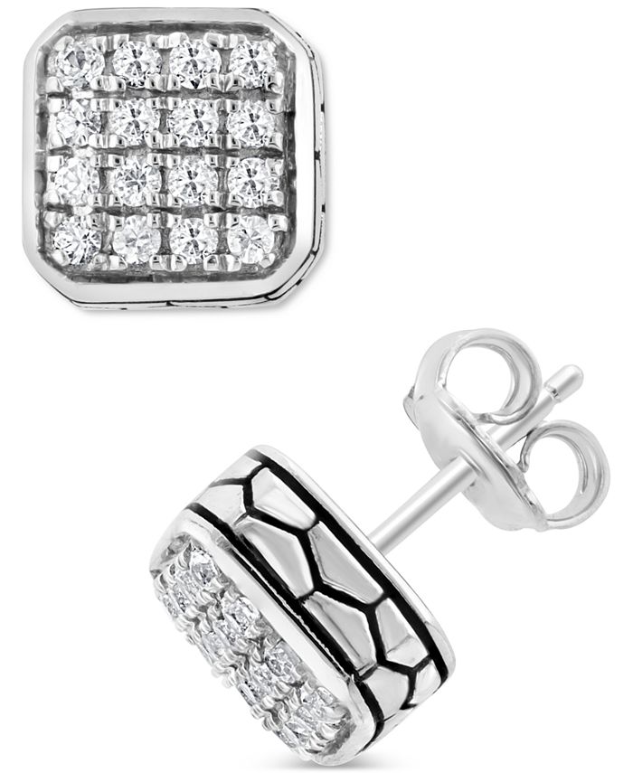 EFFY Collection - Men's White Sapphire Square Cluster Stud Earrings (5/8 ct. t.w.) in Sterling Silver