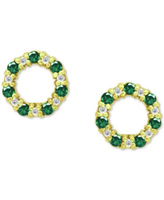 Lab-Grown Green Quartz & Cubic Zirconia Circle Stud Earrings in 18k Gold-Plated Sterling Silver, Created for Macy's