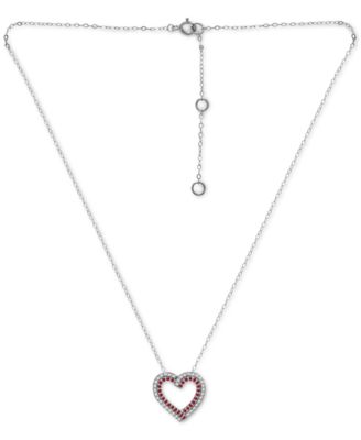 Lab-Grown Ruby & Cubic Zirconia Heart Pendant Necklace in Sterling Silver, 16" + 2" extender, Created for Macy's