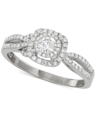 Macy's - Diamond Double Halo Split Shank Engagement Ring (5/8 ct. t.w.) in 14k White Gold
