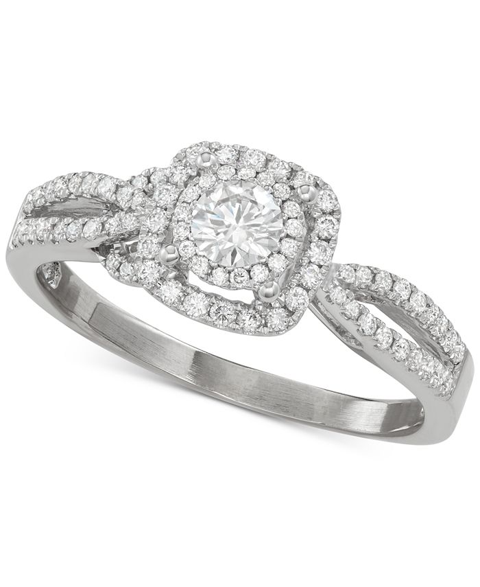 Macy's - Diamond Double Halo Split Shank Engagement Ring (5/8 ct. t.w.) in 14k White Gold