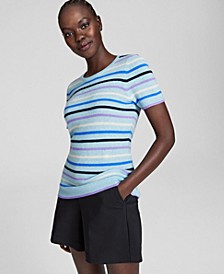 100% Cashmere Striped Short-Sleeve Sweater, Created for Macy's
