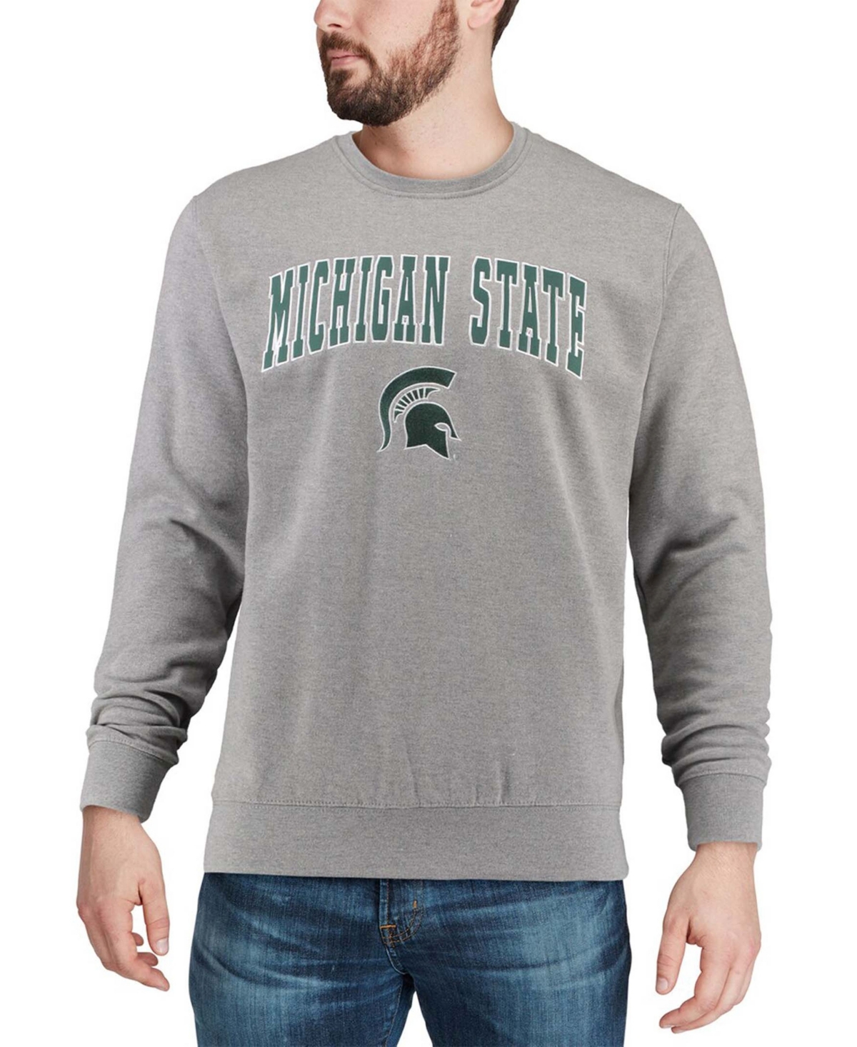 Shop Colosseum Men's Heather Gray Michigan State Spartans Arch Logo Crew Neck Sweatshirt