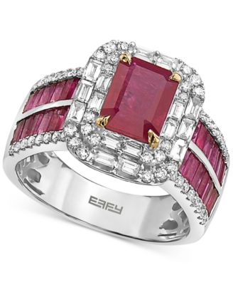 EFFY Collection - Ruby (2-7/8 ct. t.w.) & Diamond (5/8 ct. t.w.) Double Row Halo Statement Ring in 14k White Gold