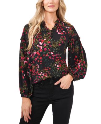 CeCe Women's Metallic Floral Print Ruffled Blouson Sleeve Top main image 1
