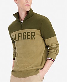 Men's Quarter Zip Color-blocked Logo Sweater