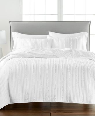 Martha Stewart Collection - Textured White Stripe Twin Quilt, Created for Macy's