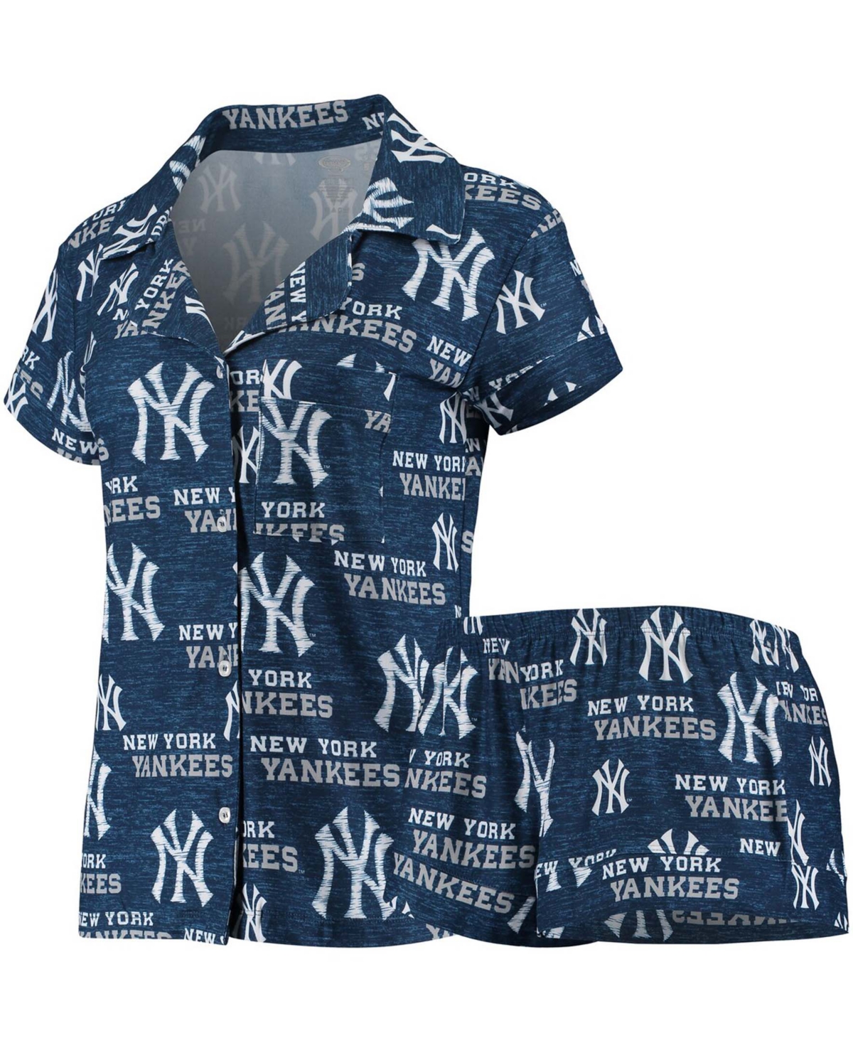 Concepts Sport Women's New York Yankees Zest Allover Print Button-up Shirt & Shorts Sleep Set In Blkgry