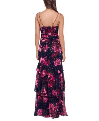 xscape floral tiered chiffon gown