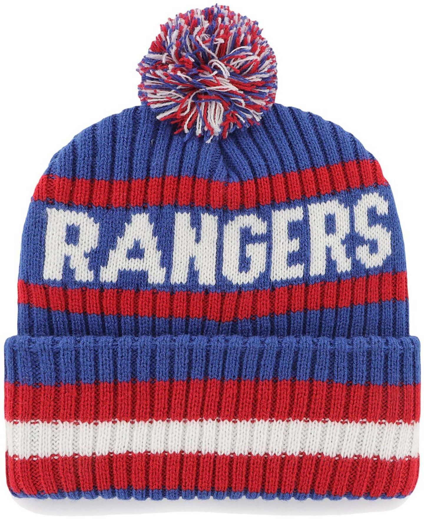 Мужская шапка '47 Brand Blue New York Rangers Bering Cuffed Knit Hat with Pom — фото 2