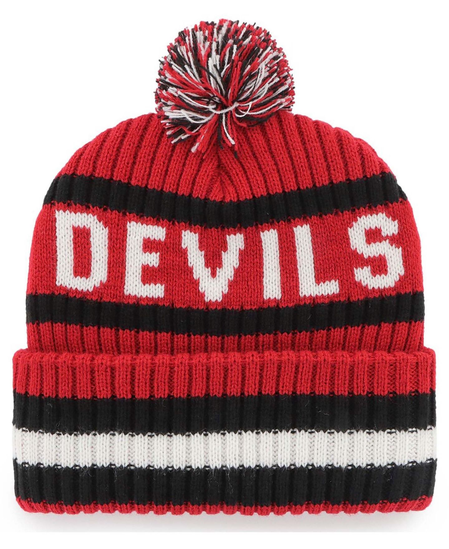 Мужские головные уборы '47 Brand Red New Jersey Devils Bering Cuffed Knit Hat with Pom — фото 3