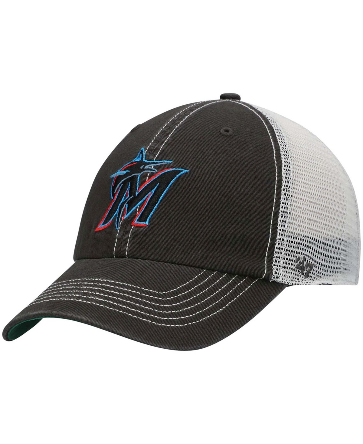 47 Brand Men's Graphite, White Miami Marlins Trawler Clean Up Trucker Snapback Hat In Graphite,white