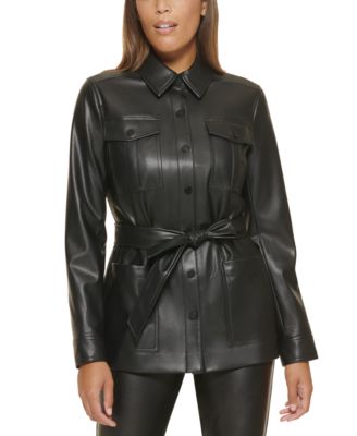 calvin klein faux leather shirt