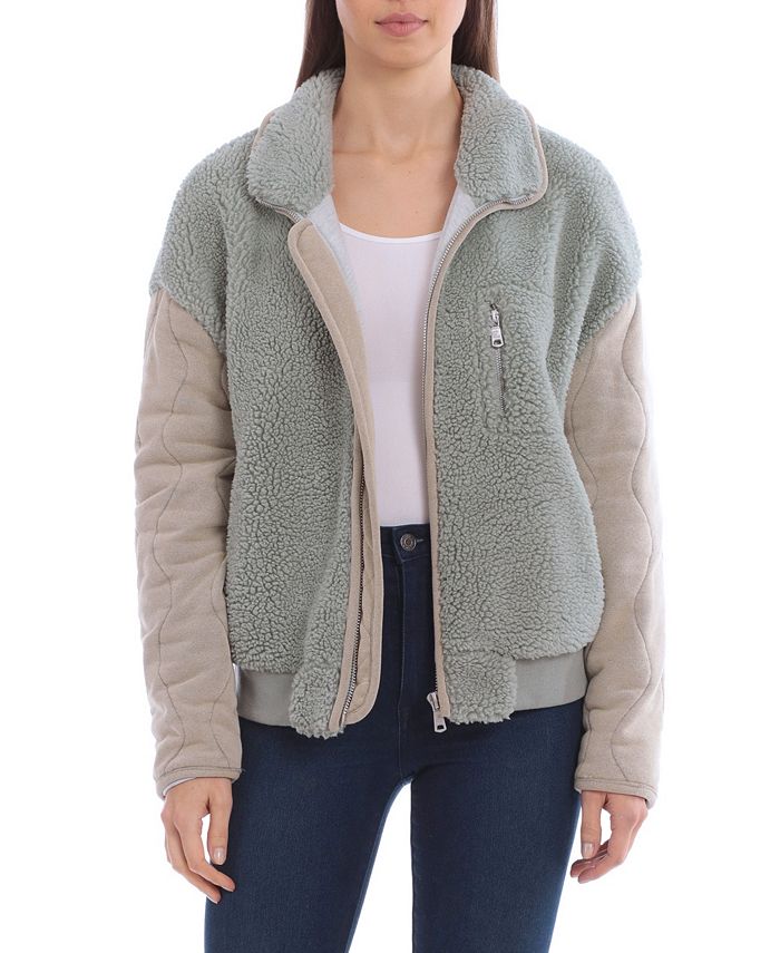 Avec Les Filles Women s Mixed Media Teddy Jacket Macy s