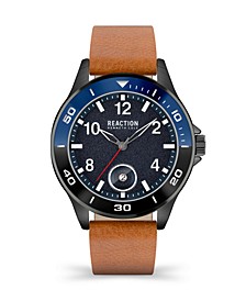 Men's 3 Hands Date Tan Synthetic Leather Strap Watch, 47mm