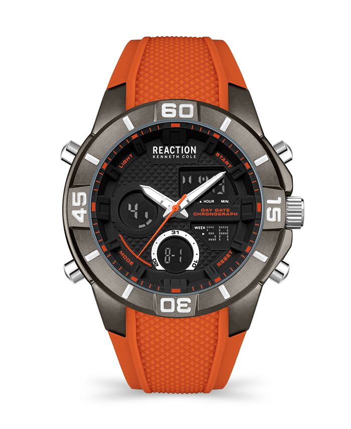 Kenneth Cole Reaction Men's Ana-Digit Orange Silicon Strap Watch, 48mm ...