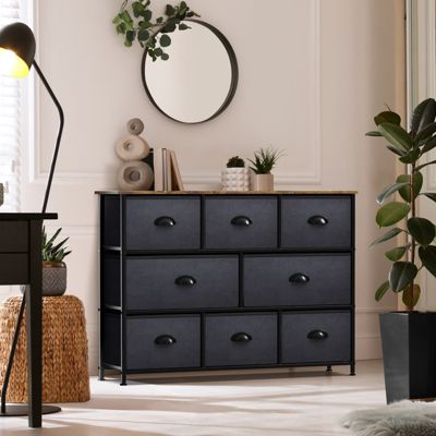 8 Drawers Wide Dresser - Organizer Unit with Steel Frame Wood Top and handle, Fabric Bins - Amazing for household decluttering