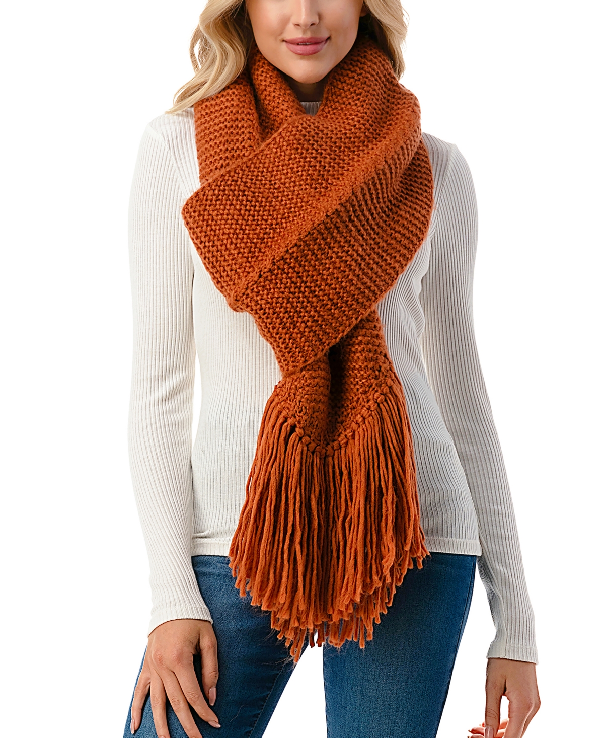 Marcus Adler Women's Ultra Soft Fringe-trim Winter Scarf In Rust