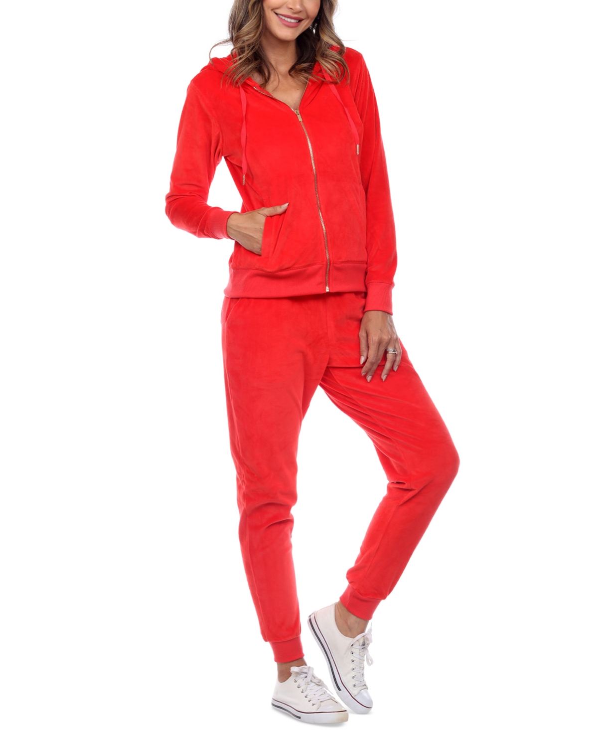 Women's Velour Tracksuit Loungewear 2pc Set - Bright Red