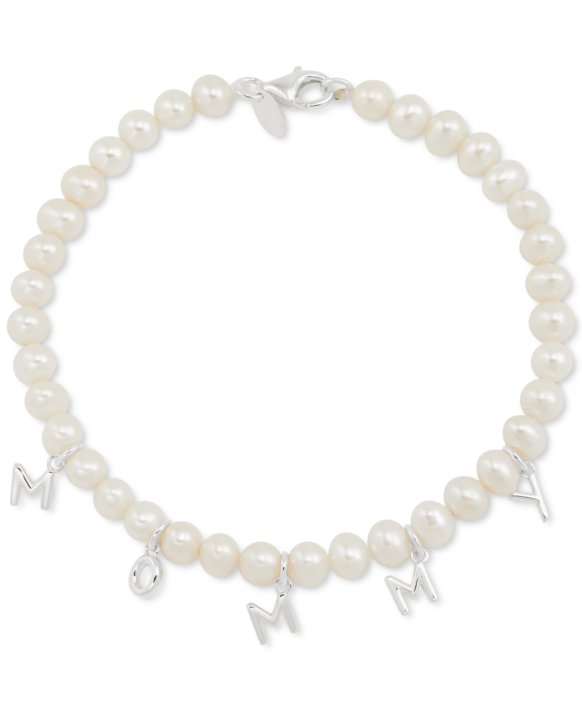 Cultured Freshwater Pearl (4mm) Mommy Charm Bracelet in Sterling Silver - Silver