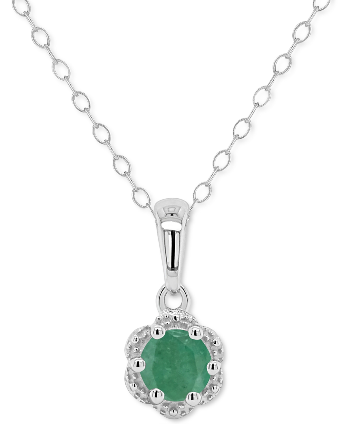 Sapphire Solitaire Scalloped Edge Pendant Necklace (5/8 ct. t.w.) in Sterling Silver (Also & Ruby) - Emerald