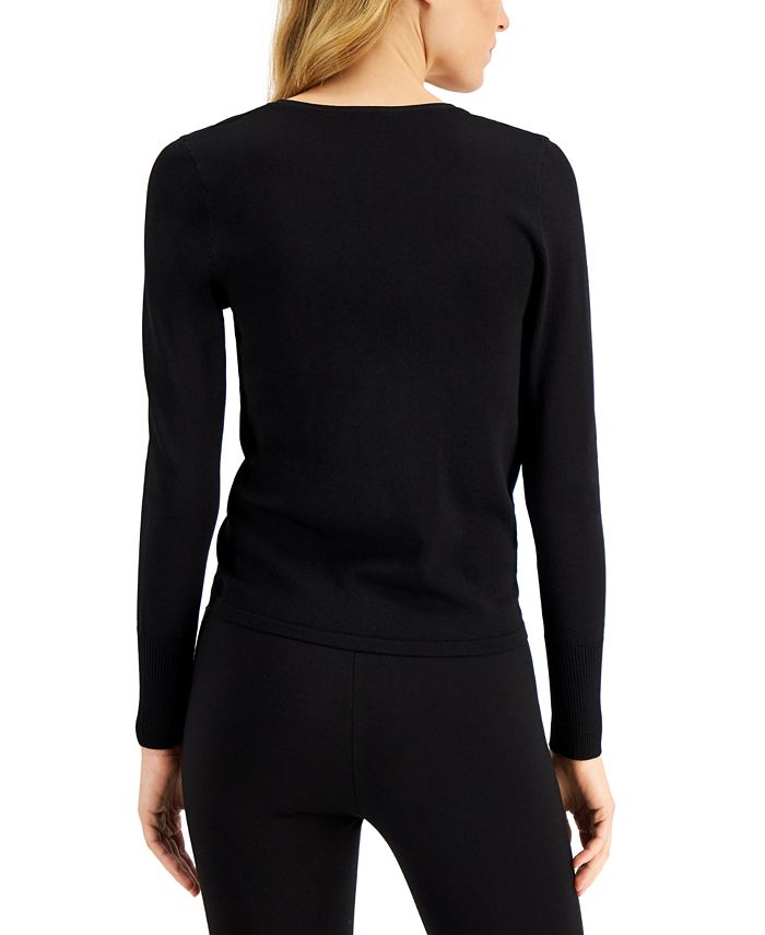 Donna Karan V-Neck Ruched Cropped Sweater - Macy's