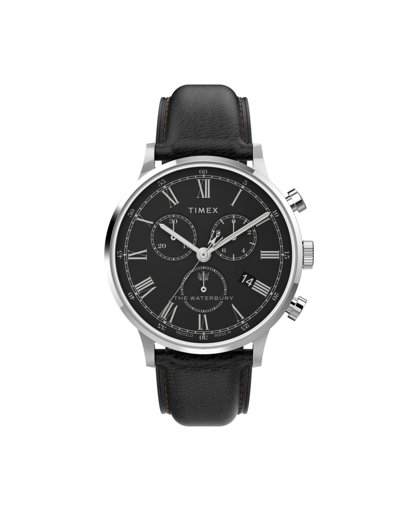 Мужские часы Timex Waterbury Black Leather Strap Watch 40 mm — фото 1