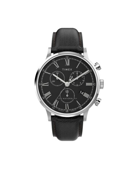 Мужские часы Timex Waterbury Black Leather Strap Watch 40 mm