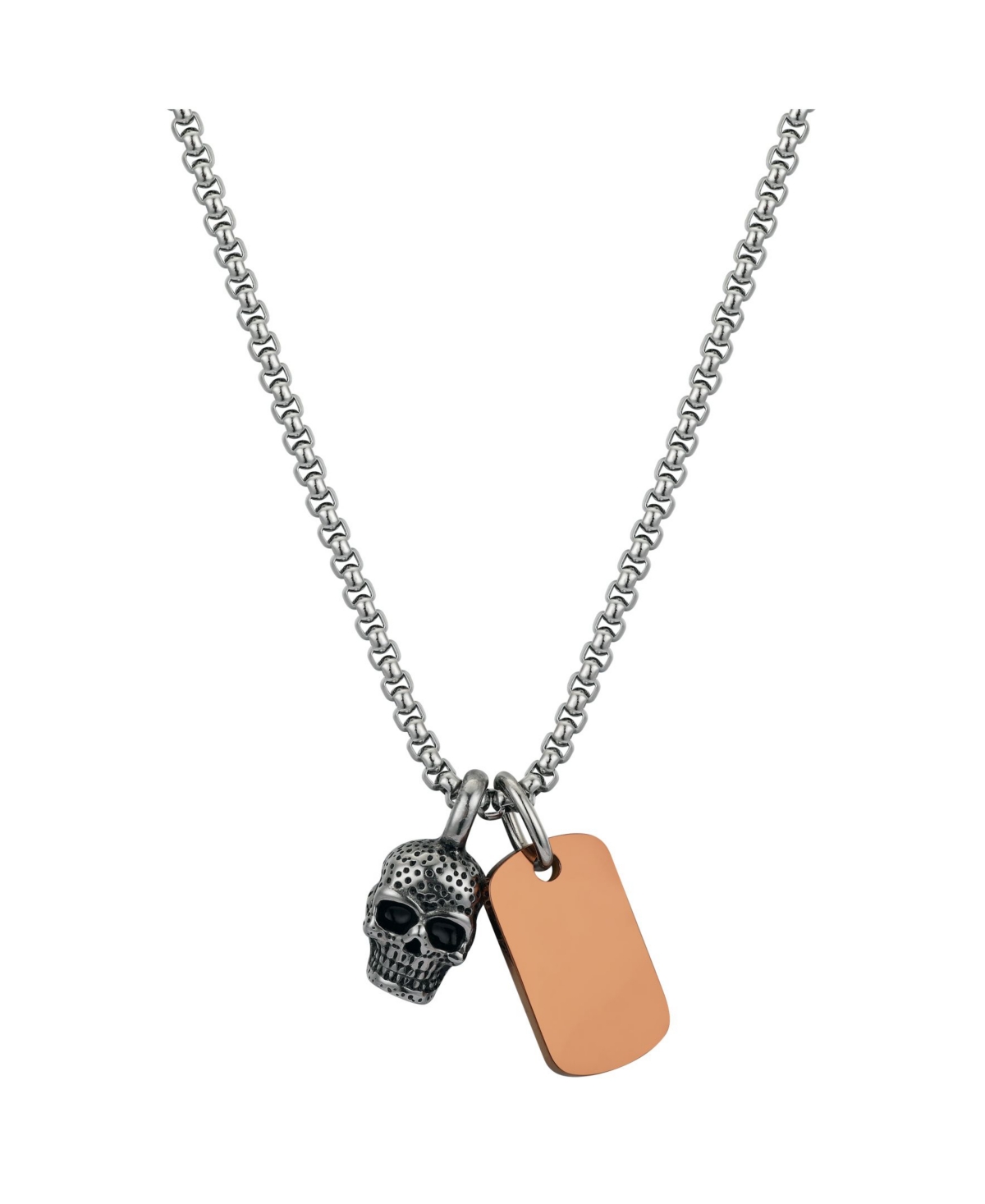 Men's Stainless Steel Skull Tag Charm Pendant Necklace - Silver-Tone