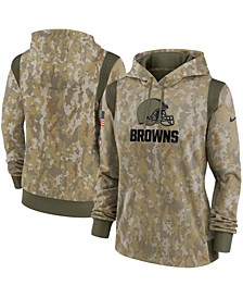 Women's Olive Cleveland Browns 2021 Salute To Service Therma Performance Pullover Hoodie