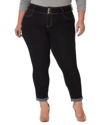 Gemma Rae - Trendy Plus Size Curvy-Fit Triple-Button Skinny Roll-Cuff Jeans
