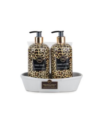 Arete & Athene - Hand Soap and lotion in Oval Ceramic Caddy - Champagne & Cassis