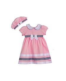 Toddler Girls Poly Twill Dress and Matching Hat Set, 2 Piece