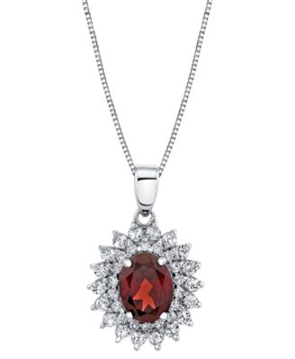 Macy's - Rhodolite Garnet (2-1/10 ct. t.w.) & White Topaz (1-1/4 ct. t.w.) Halo 18" Pendant Necklace in Sterling Silver