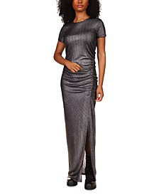 Short-Sleeve Metallic Maxi Dress