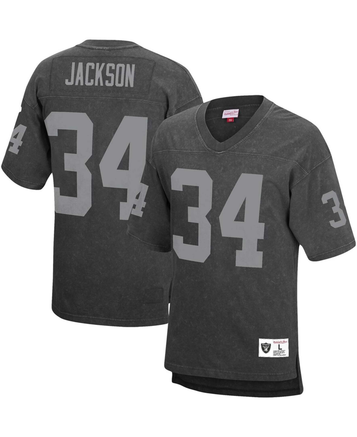 Mitchell & Ness Men's Bo Jackson Black Los Angeles Raiders Retired Player Name And Number Acid Wash Top In Black