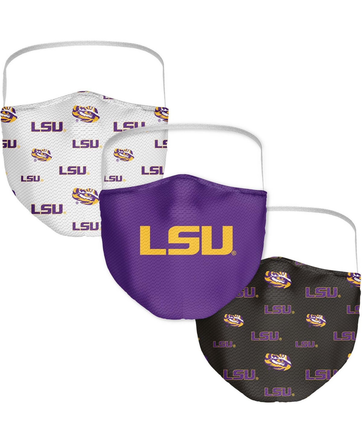 Multi Adult Lsu Tigers All Over Logo Face Covering 3-Pack - Multi