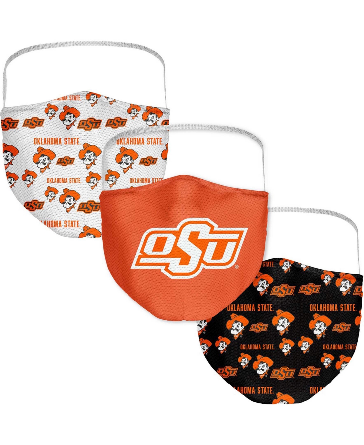Multi Adult Oklahoma State Cowboys All Over Logo Face Covering 3-Pack - Multi