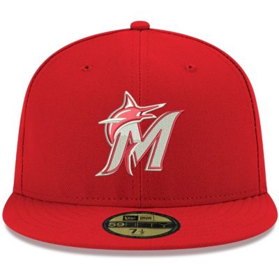 Men's Red Miami Marlins Logo White 59FIFTY Fitted Hat