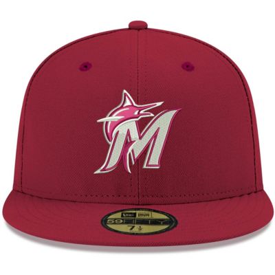 Men's Cardinal Miami Marlins Logo White 59FIFTY Fitted Hat