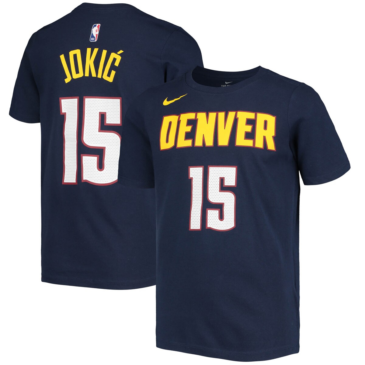 Outerstuff Nike Big Boys And Girls Nikola Jokic Navy Denver Nuggets Logo Name And Number Performance T-shirt In Navy