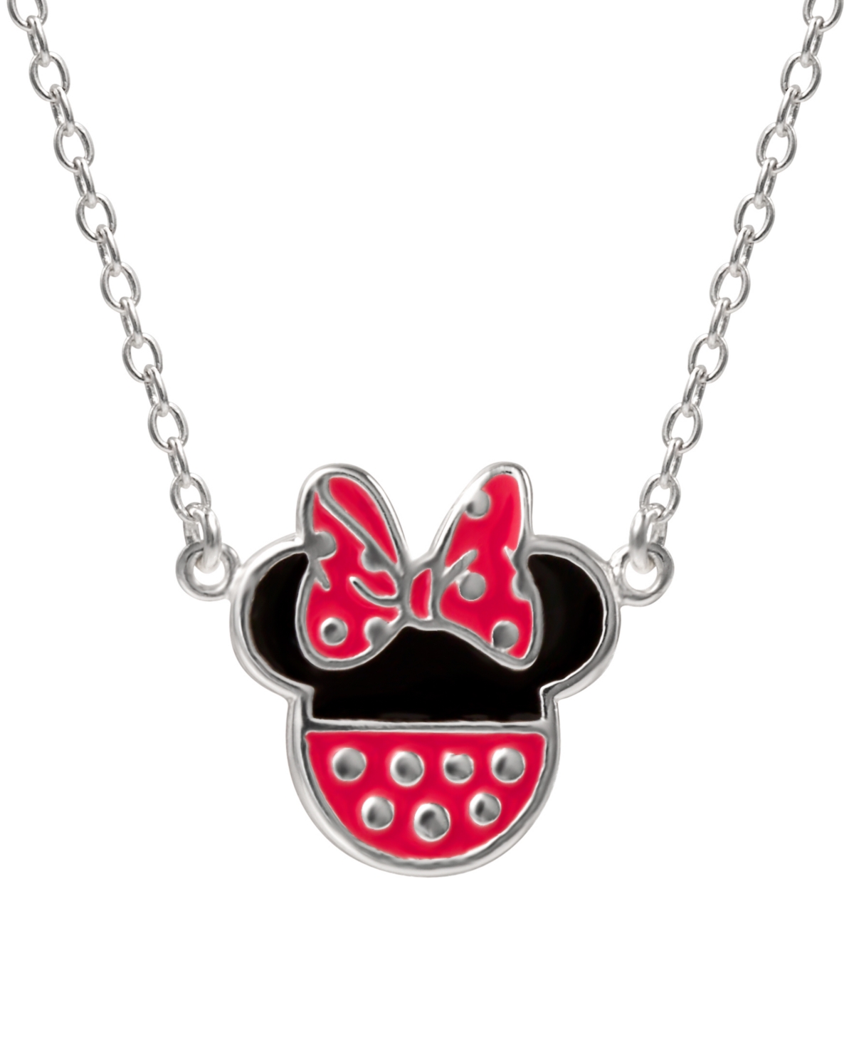 Minnie Mouse Enamel Pendant Necklace in Sterling Silver, 16" + 2" extender - Sterling Silver