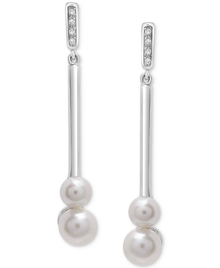 Macy's - Cultured Freshwater Pearl (4 & 5mm) & Diamond Accent Bar Drop Earrings in Sterling Silver