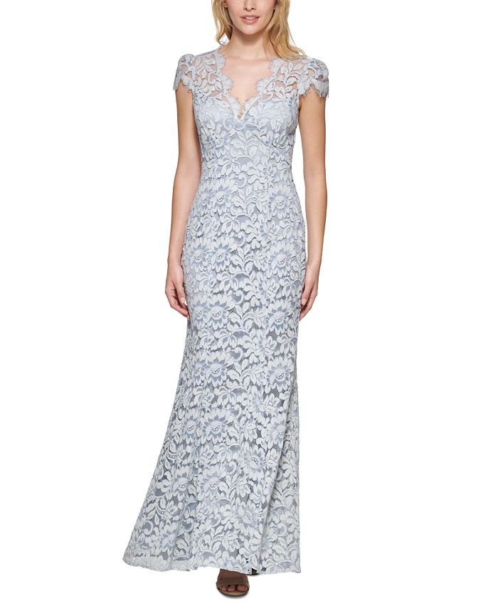 Eliza J Petite Lace Cap-Sleeve Gown - Macy's